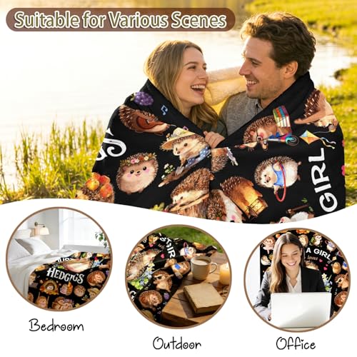 Hedgehog Blanket Gifts Ultra Soft Warm Flannel Hedgehogs Throw Blanket Funny Hedgehog Accessories for Couch Bed Travel 50"x40" - color: Black Hedgehog