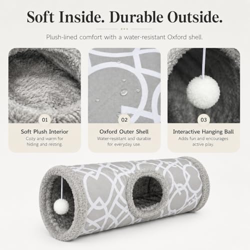 Plush Inside Stright Shape Small Animals Tube Tunnel with Interactive Ball for Guinea Pig, Hamster, Chinchilla, Hedgehog Hiding and Resting, Geometric Grey - size: S