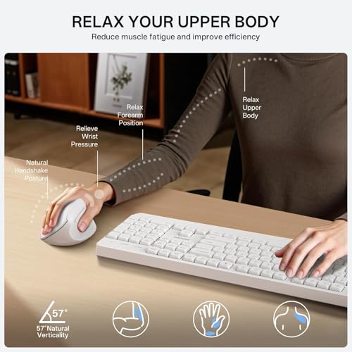 PHILIPS SPK7628 Ergonomic Mouse, Vertical Wireless Mouse for S/M Hands | 2.4 GHz Wireless Mouse for Laptop and Desktop, 800/1200/1600 DPI, 6 Silent Buttons, Right-Handed, Lightweight, Auto Sleep - color: White