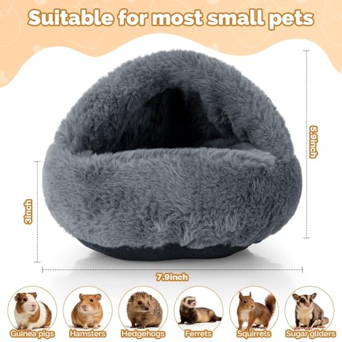 RAINFLOW Plush Guinea Pig Hideout Bed - Grey Fleece Hamster Cave Bed | Warm Cozy Small Animal Cave with Stable One-Piece Design, Washable Hamster Bed Hideaway for Guinea Pig, Bunny & Hedgehog Cage