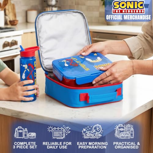 Get Trend Sonic the Hedgehog Kids Insulated Lunch Bag 3Pc Set with Reusable Bento Box and 20 fl oz BPA-Free Straw Water Bottle, Lightweight Kids Lunch Box, Gamer Gifts for Boys (Blue Sonic) - color: Blue Sonic