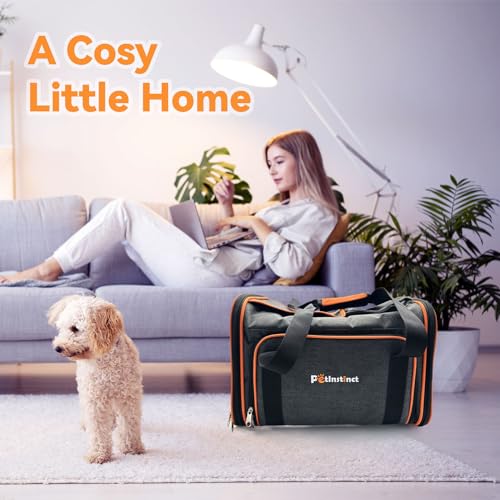 Pet Carrier Airline Approved, 17x11x11 TSA Travel Carrier | 5-Side Expandable Entry, Lightweight Alloy Frame, Collapsible Storage, Washable Wool Mat, Comfortable Bag for Cats & Dogs