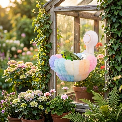 Bird House for Parrots Large Size Plush Cotton Hammock Cave with 4 Suction Cups Winter Warmth Insulation for Drafty Cages Comfortable Sleep Solution Prevents Escape in Cold Months