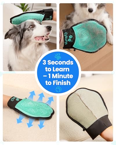 Pet Hair Removal Glove for Dogs & Cats, 2-Pack Grooming Gloves | 2-in-1 Double-Sided Design, Electrostatic Hair Remover for Clothes & Furniture + Silicone Brush for Deshedding Dogs & Cats - color: 2PCS