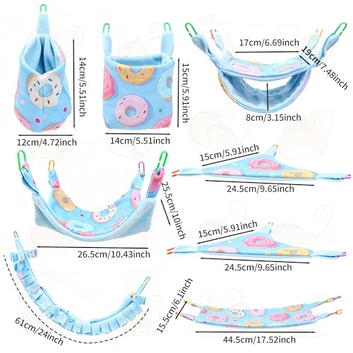 8 Pcs Sugar Glider Cage Set, Small Animal Fleece Hammock Set, Hanging Bed, Climbing Bridge and Toys for Sugar Gliders, Fancy Rats, Squirrels,Ferrets,Blue7126-2 - color: Blue