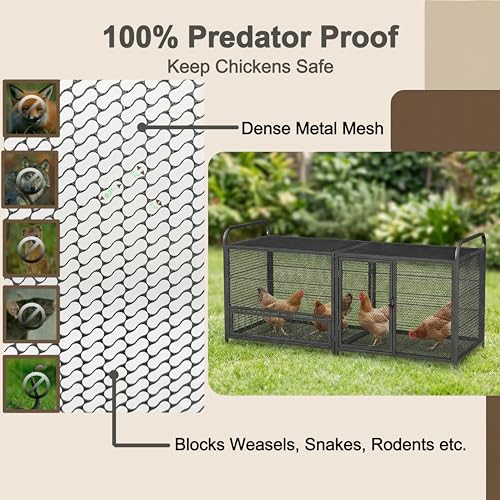 63 Inch Heavy Duty Metal Chicken Coop with Bottom Mesh Floor, Portable Chicken Cage with Feeding Door and Top Access, Outdoor Rabbit Hutch for Chickens Ducks Bunnies Quail - size: 63.0"L x 24.0"W x 29.9"H