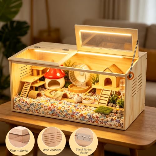 Wooden Hamster Cage,Chewproof,48" Lx20 Wx20 H，Animal Cabinet for Dwarf Syrian Hamsters Degus, Hamster Habitat with Openable Top and Large Acrylic Sheets. - size: 48.0"L x 20.0"W x 20.0"H