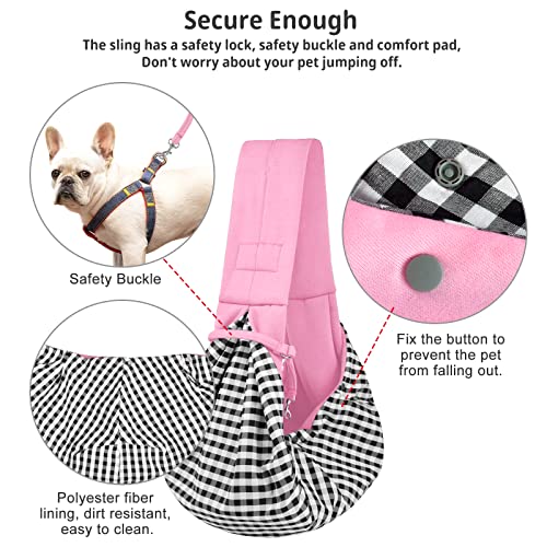Dog and Cat Sling Carrier - Hands Free Reversible Pet Papoose Bag - Soft Pouch and Tote Design - Suitable for Puppy, Small Dogs Cats Outdoor (Pink, Unadjustable Strap) - color: Pink