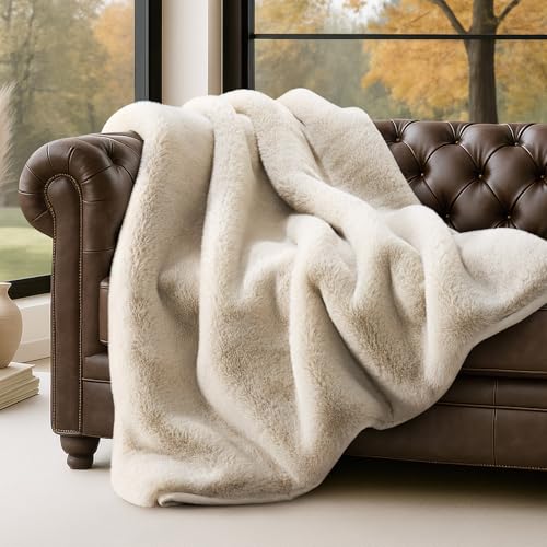 EVERGRACEHOME Faux Chinchilla Fur Throw Blanket, 50"x60", Birch Mink | Luxury, Super Soft, 1220GSM, Fluffy Cozy Mink, Reversible Velvet Back, Warm Thick Heavy Winter Throw for Couch Bed, Gift - color: Birch Mink, size: 50"x60"