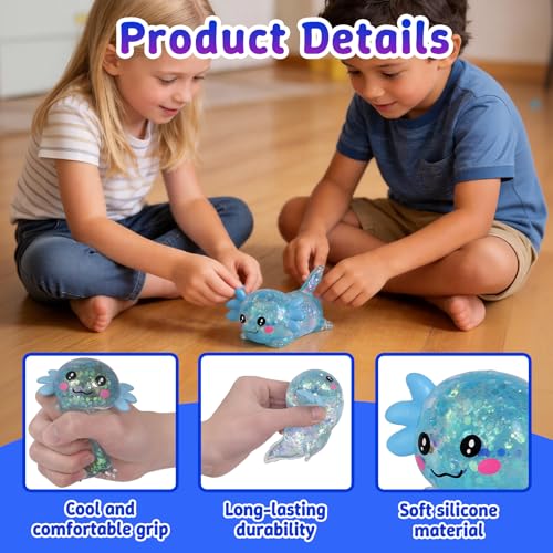 Axolotl Squishy Toy, Soft Slow Rising Sensory Fidget Toy, Cute Stretchy Axolotl Squeeze Toy, Stress Relief Desk Toy Gift for Kids and Adults(Blue) - color: Blue