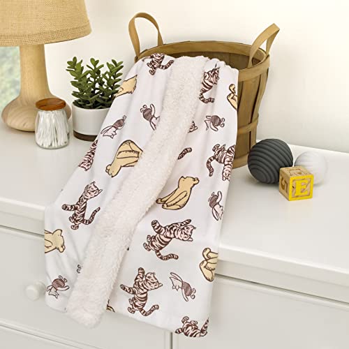 Disney Classic Pooh Hunny Fun with Piglet and Tigger White and Taupe Super Soft Baby Blanket - color: Classic Pooh - Hunny Fun