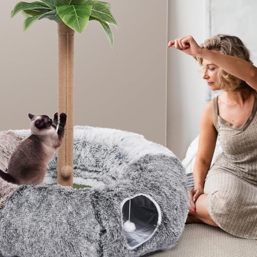 Large Cats Tunnels for Indoor Cats Fluffy Warm Cat Bed and Detachable Cave Tunnels with 20 Pet Toys, Donut Tunnel and Variety Kitten Toy Set for Playing - color: Large (D: 47in)