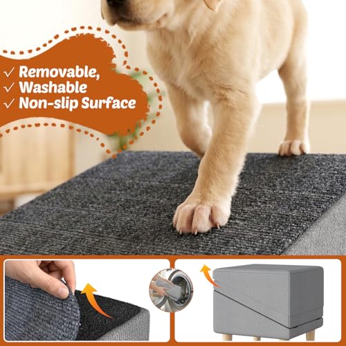 Foldable 15 Inch Dog Ramp, Ramply Split Ottoman with Detachable Washable Treads, 2-in-1 Folding Pet Ramps Stairs for Couch and Bed, Sturdy Ramp for Cats and Small to Medium Dogs - color: Light Gray