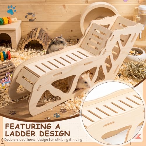 Qunclay 5 Pcs Hamster Wooden Platform Hideout Tunnels Climbing Ladder Toys with Hamster Bath Container Exploring Decor Cage Accessories for Small Animal Dwarf Syrian Mice Degus Gerbils - style: Cute