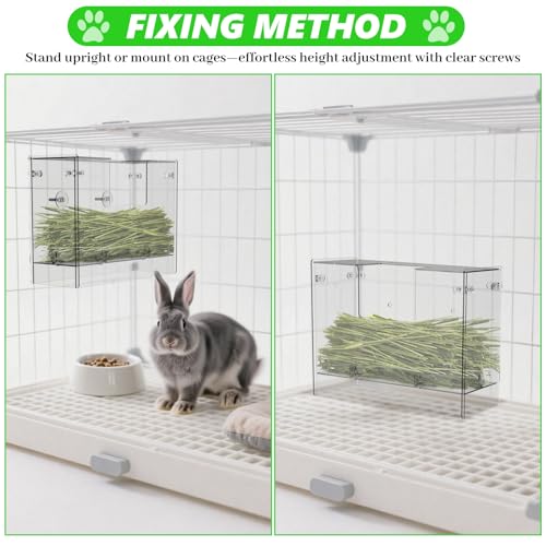 Acrylic Rabbit Hay Feeder with Lid, Transparent Hanging Food Dispenser Hay Feeder for Bunny Rabbits Guinea Pig Cage Chinchillas Hamsters Small Pets and Animals（Medium - size: M