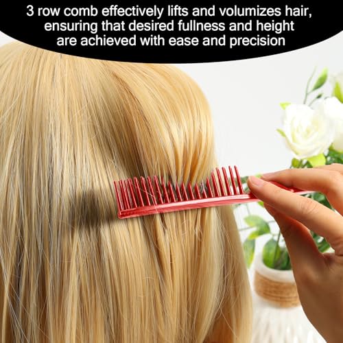 SIMPOR 3 Row Hair Comb for Natural Detangling, Hair Styling Brush, Nylon Bristle Unbraider Teasing Rat Tail Comb for Women Men Red - color: Red