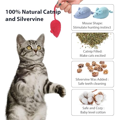 Catnip Toys Crochet Mouse, 6 Pcs Yarn Cat Nip Mice Safe Teeth Cleaning Chew Toy for Indoor Kittens Kitty, Adult Cats Interactive Catnip Cat Kicker Toys Anxiety Relief - color: 6pcs