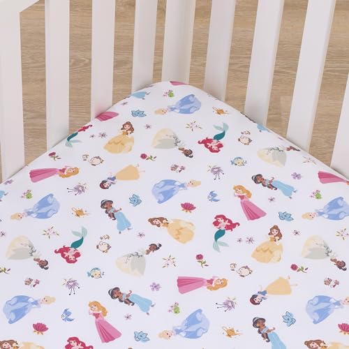Disney Princess Pink, Blue, Yellow, and White Super Soft Nursery Fitted Crib Sheet - color: Princess Pink, Blue, Yellow, and White, size: Crib