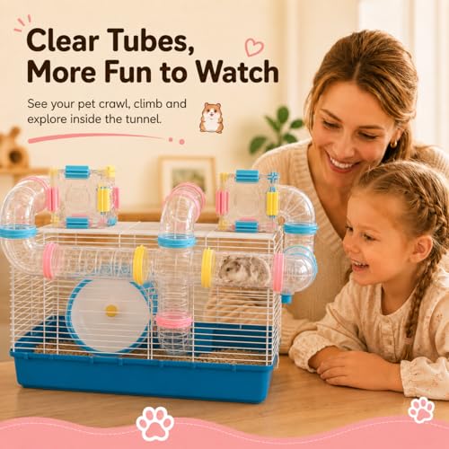 94 Pcs DIY Hamster Tunnel Tube Set, Clear Small Animal Cage Tube Kit Can Easy Viewing, 2-Inch Diameter Exercise Playground for Dwarf Hamsters, Mice & Gerbils