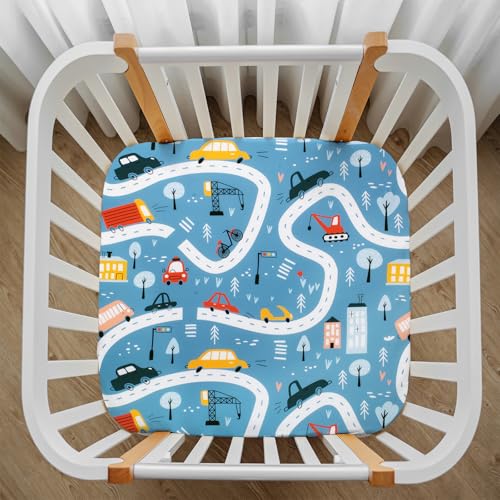 Cloele Square Playard/Playpen Fitted Sheets for Baby,36 X 36in,Blue Car | Portable 36x36 Playard Mattresses,Pack and Play Crib Sheets, Ultra Soft Polyester, For Baby - color: Blue Car, size: 36"x36"