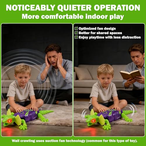 Wall Climbing Gecko Toy for Boys, Remote Control Lizard That Climbs Walls, Ceilings and Floors, Rechargeable Wall Crawler Robot with Strong Suction and LED Eyes, Fun Birthday Gift for Kids Ages 4-12 - color: Green