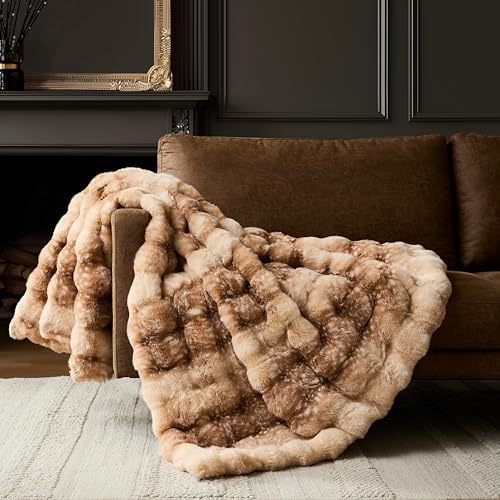 WDCOZY Deer Fawn Animal Print Bubble Throw Blanket, Luxury Faux Rabbit Fur Mink Plush Throw for Couch, Sofa and Bed, Soft Fluffy Fuzzy Cozy Blanket for Women, Thick and Warm, 60x80 inches, 950 GSM - color: Deer, size: Twin (60" x 80")