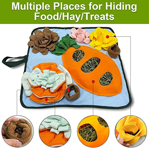 Rabbit Foraging Mat Hay Feeder Toys, Interactive Pet Snuffle Mat Soft Feeding Pad for Bunnies, Washable Bunny Hay Feeder Treat Dispenser Foraging Toys for Rabbits (Size M: 50 * 50cm)