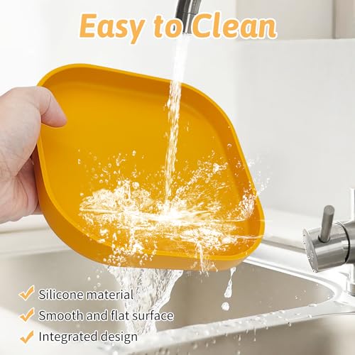 Fhiny 2PCS Silicone Cat Bowls Set 5.9 x 5.9 in Shallow Dog Dish Whisker Friendly Cat Food Plate for Dry & Wet Food Dishwasher Safe Non-Slip Pet Feeding Bowls for Kittens and Puppies (Yellow) - color: Yellow