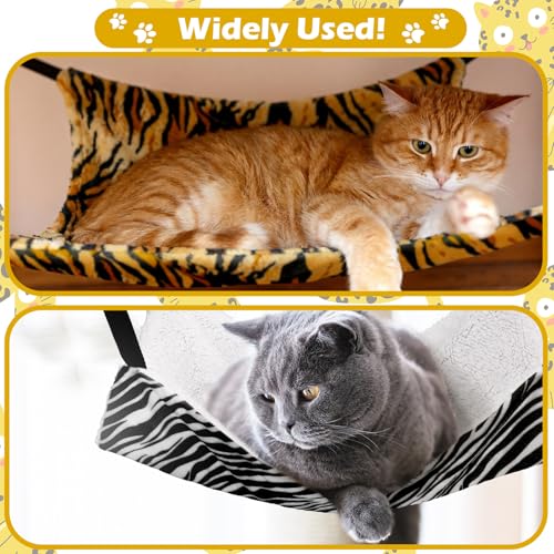 Jetec 2 Pack Cat Hammock for Cage, Catio Accessories Reversible Soft Cats Bed with Adjustable Straps and Hooks Double-Sided Linen and Fleece Hanging Hammock for Cats, Kitten(Zebra, Tiger Stripes,L) - size: L