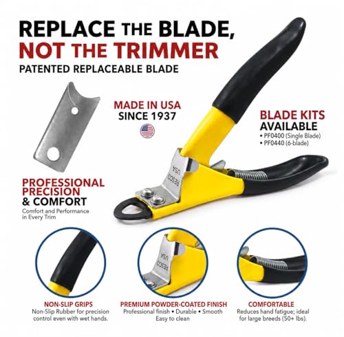 Deluxe Dog Nail Clippers for Large Dogs - Professional USA-Made Guillotine Trimmer - Heavy Duty Steel, Yellow - size: Large Clipper