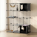 PAWING Cat Enclosure Indoor with Litter Box, 4-Tier Metal Wire Cat Cage, DIY Detachable Design for Cats, Kittens & Small Animals, Multi-Level Kennel - size: 41.3"L x 17.7"W x 55.1"H
