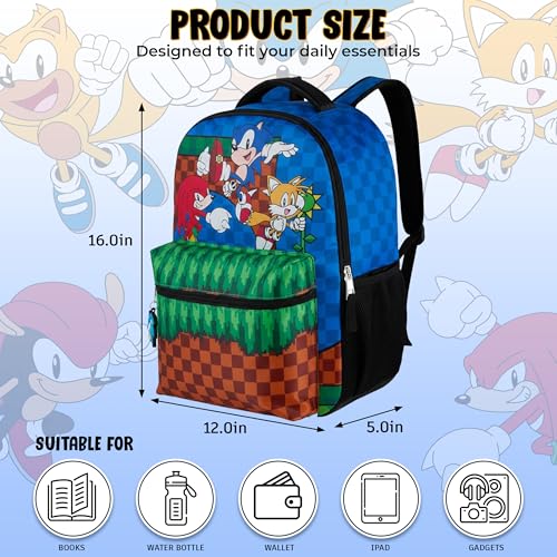 AI ACCESSORY INNOVATIONS Sonic The Hedgehog Backpack, Boys & Girls Featuring Sonic, Tails, and Knuckles,16” Bookbag w/Molded Sonic Dangle, Blue - color: Sonic the Hedgehog