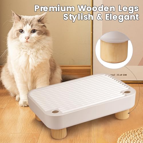 Litter Box Step, Litter Box Ramp/Catcher with Wooden Base, Anti-Tracking & Easy to Clean, Ideal for Small & Elderly Cats (White) - color: White
