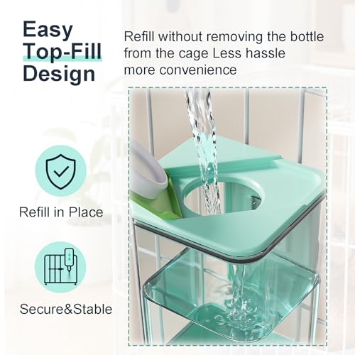 47oz Guinea Pig Water Bottle, No-Drip Cage Dispenser | Large hanging waterer for rabbits, hamsters, chinchillas and ferrets; designed for compatible cages and crates - color: Green