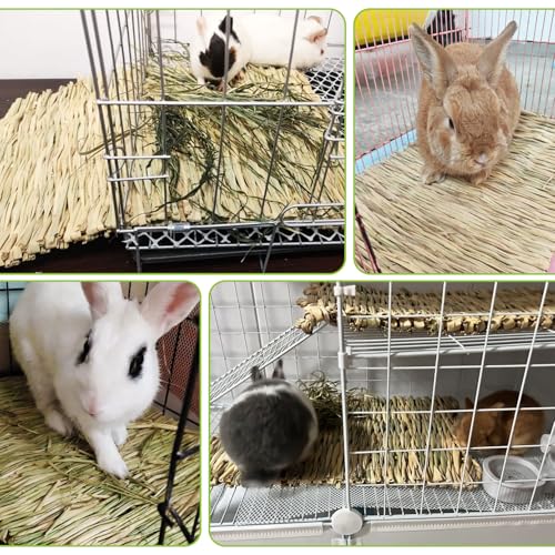 kathson 12 PCS Large Grass Mat for Rabbit, Natural Bunny Woven Hay Mat Straw Small Animal Bedding Nest for Guinea Pigs Hamster Chinchillas Puppy Biddy Sleeping Chewing Scratching