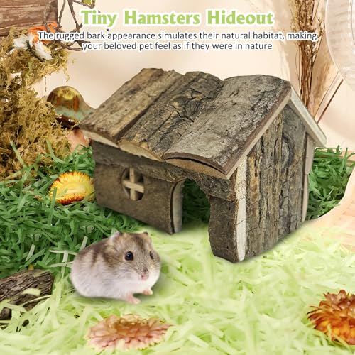 kathson Bark Wood Dwarf Hamster House with Small Window Mouse Natural Chewable Hideout Hut Mice Resting Room Hamster Cage Accessory for Dwarf Hamster Mice Young Syrian Hamsters and other Small Animals