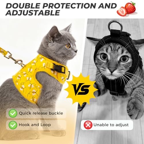 BINGPET Cat Harness and Leash Set, Escape Proof and Adjustable, Small | Step-in Vest, Lightweight Soft Breathable Mesh, Hook & Loop, Easy Control for Kittens & Small Cats Walking Travel - color: Bee, size: Small