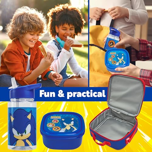 Get Trend Sonic the Hedgehog Boys Lunch Box 3Pc Set | Kids Insulated Lunch Bag with BPA-Free Water Bottle and Snack Box, Back to School Gifts for Boys - color: Sonic