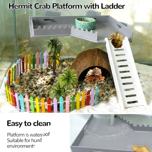 Hamiledyi Hermit Crab Platform with Ladder Climbing Toys Hermit Crab Climbing Wall Shelf Habitat Reptile Tank Decor Terrarium Accessories for Leopard Gecko Frog Turtle - color: Grey