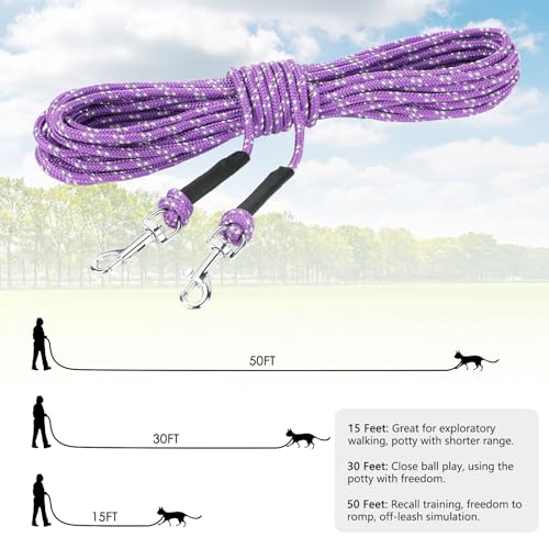Reflective Cat Long Leash 15 FT, Outdoor Backyard Cat Tie Out Lead,Purple | Backyard Play, Reflective Nylon Rope, Dual 360° Swivel Hooks, Lightweight Cat Tie Out,Purple S, Small Pets - color: Purple, size: 15 FT
