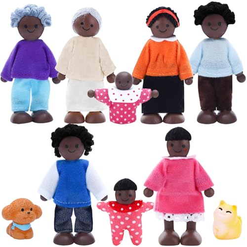 ONEST 10 Pieces Wooden Dollhouse Family Set Mini People Figures Sets Dollhouse Dolls Wooden Doll Family Pretend Play Figures Accessories for Pretend Doll House - style: Harmony Style