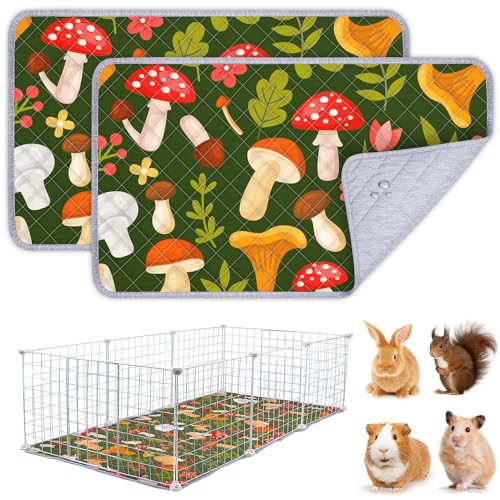 Unicorn Catcher 2 Pack Washable Guinea Pig Cage Liner, Waterproof Bedding | Reusable Absorbent Bedding For Rabbits, Hamsters, And Hedgehogs With A Leak-Proof Design To Keep Cages Dry And Clean - color: Mushrooms, size: 29X16in