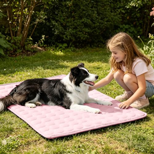 2026 Arc-Chill Upgraded Dog Cooling Mat Q-Max>0.4 Pet Cooling Pad | Non-slip Dog Bed Mats Washable Cooling Mat for Dogs Cats Instant Cool Relief for Indoor Floor Sofa, Outdoor Garden& Car Seats - color: Pink, size: 28x22 in