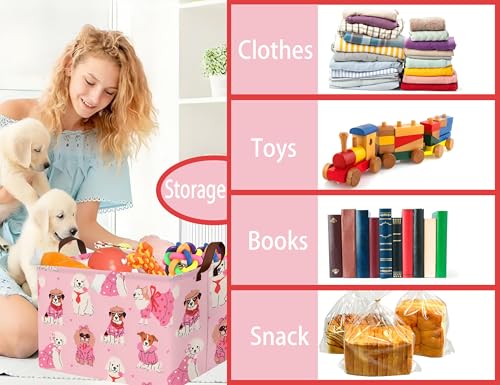 Pink Dog Toy Basket Collapsible Puppy Bin Storage Organizer Large Pet Box With Handles (Girl Dog) - color: Pink Dog