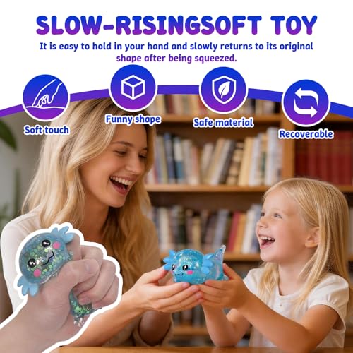 Axolotl Squishy Toy, Soft Slow Rising Sensory Fidget Toy, Cute Stretchy Axolotl Squeeze Toy, Stress Relief Desk Toy Gift for Kids and Adults(Blue) - color: Blue