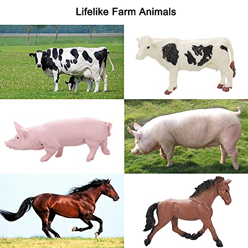 Yowlieu Realistic Farm Animal Figures Toys, 44 Pcs Plastic Farm Figurines Playset Includes Fences Mini Farm Animal Cake Topper Learning Toy Set for Kids & Toddlers - size: 44 Pcs Farm Set