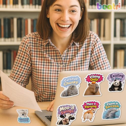 BEATRI Funny Animal Stickers 50pcs Waterproof Vinyl Sarcastic Meme Animals | Non-Repeating Decals, High-Definition Print for Laptop, Water Bottle, Journaling, Skateboard & Travel Gear - color: Funny Animal