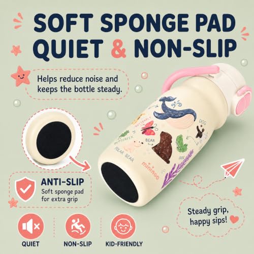 18oz Insulated Stainless Steel Kids Water Bottle for School, Animal | 2-in-1 Straw & Spout Lid, Leak-Proof, BPA-Free, for Girls & Boys, White - color: 18oz White-Animal