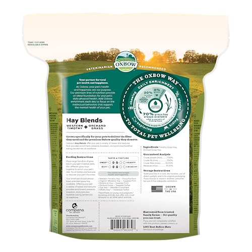 Oxbow Western Timothy & Orchard Grass Hay Blends for Small Pets, High-Fiber, Hand-Sorted Rabbit & Guinea Pig Hay, All Natural Grass Blend for Chinchillas, Bunnies & Guinea Pigs, Made in USA, 15 oz | Oxbow Timothy Hay, Bunny Hay For Rabbits, Guinea Pigs, B