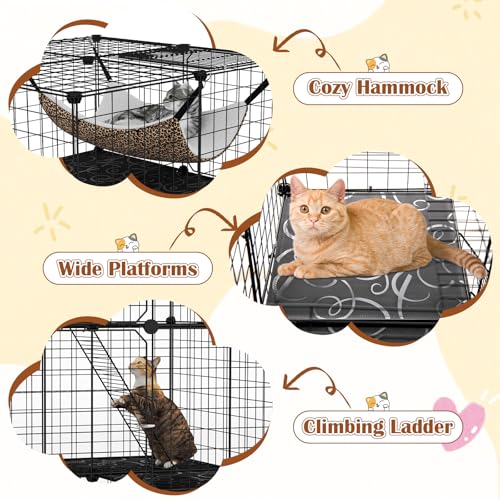 Tangkula Cat Cages Indoor, 3-Tier Cat Enclosure with Skylight, Extra Large Hammock, 2 Ladders, Detachable Metal Wire Kennel with 3 Lockable Doors, DIY Cat Crate & Pet Playpen Catio for 1-3 Cats Kitten - size: 29.0"L x 29.0"W x 42.0"H